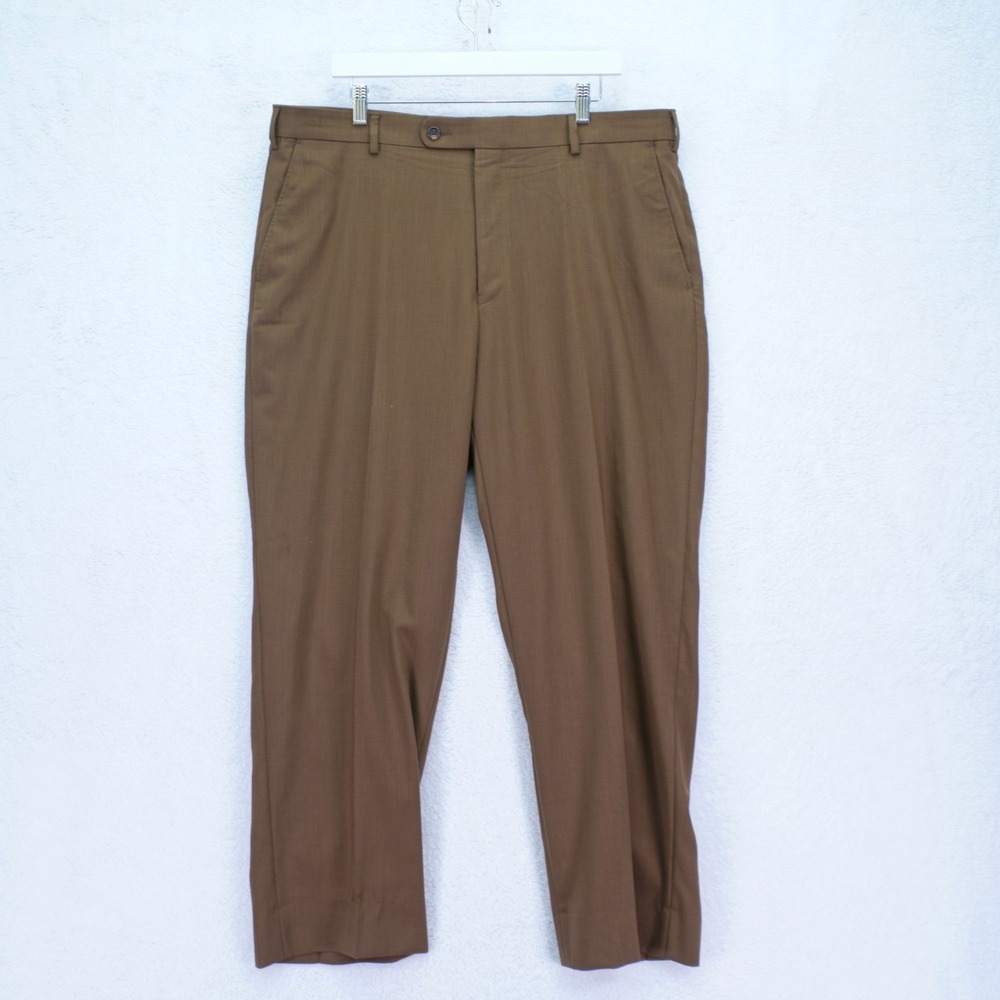 Pronto Uomo Couture Brown Wool Flat Front Mid Rise Dress Pants Trousers 39 / 30